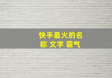 快手最火的名称 文字 霸气